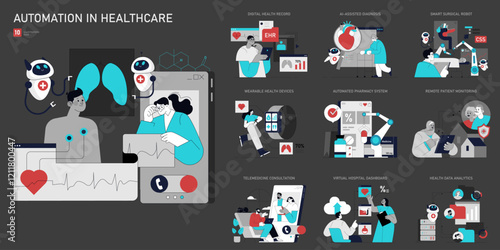 Automation In Healthcare. Flat Vector Illustration