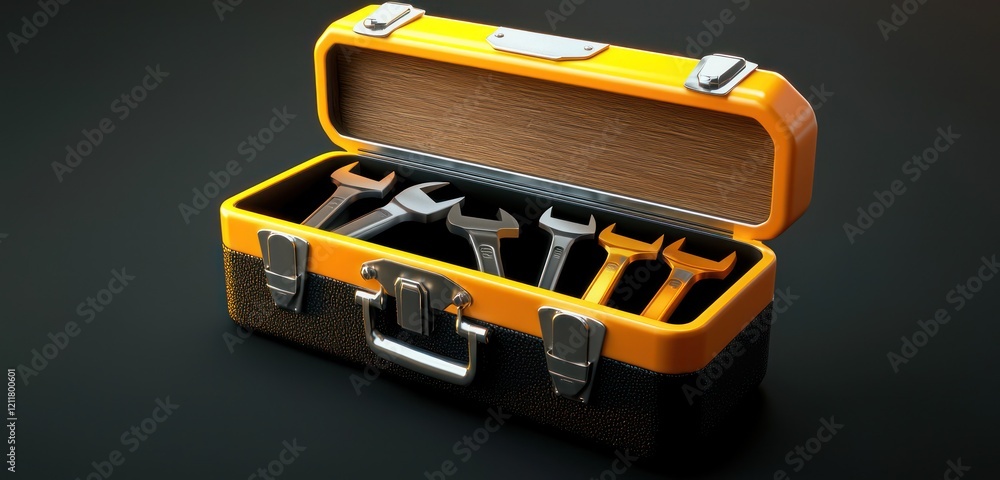 Ultra-high-definition 3D open toolbox with tools displayed. Ultra-high-definition 3D open toolbox with tools displayed.