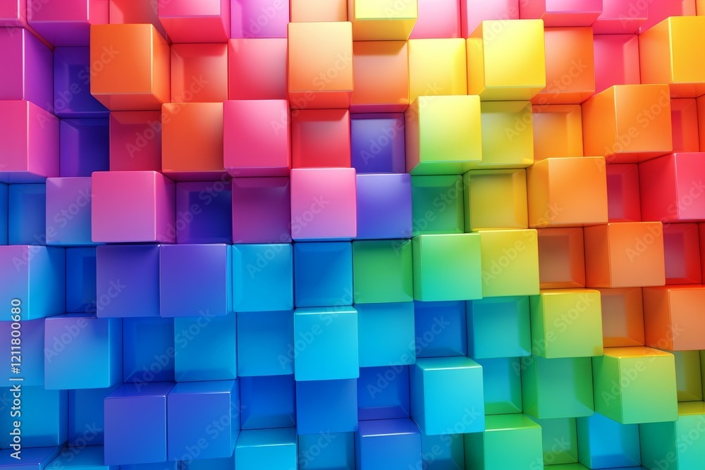 Multicolored cubes creating a visually appealing rainbow spectrum Multicolored cubes creating a visually appealing rainbow spectrum