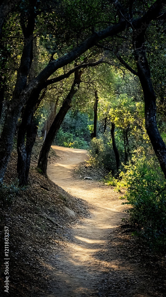 Fototapeta premium tranquil forest clearing with lush green leaves and sunlight