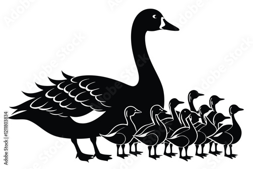 Silhouettes of wild and domestic duck