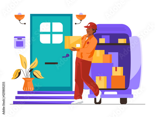 Delivery to the door service - modern line design style illustration