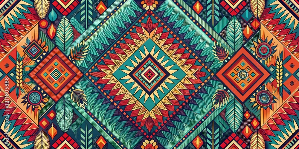 Vibrant Geometric Textile Design Featuring Intricate Patterns and Bold Colors, Ideal for Fashion, Home Decor, and Artistic Applications Vibrant Geometric Textile Design Featuring Intricate Patterns and Bold Colors, Ideal for Fashion, Home Decor, and Artistic Applications