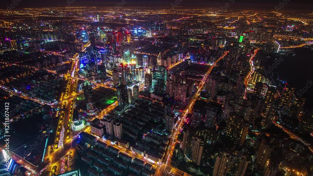 SHANGHAI, CHINA - JANUARY 12, 2025: Vibrant city skyline illuminated at night showcasing Shanghais architectural marvels and bustling streets SHANGHAI, CHINA - JANUARY 12, 2025: Vibrant city skyline illuminated at night showcasing Shanghais architectural marvels and bustling streets