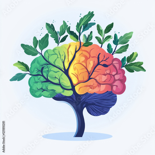 brain tree with colorful flowers