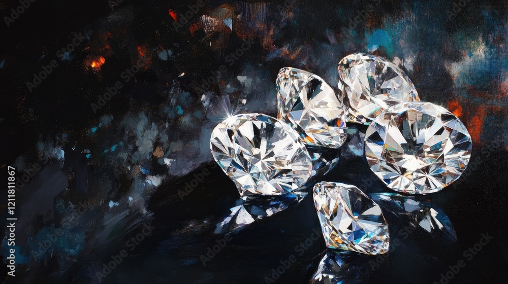 Obraz premium Stunning diamonds reflecting light with brilliance, set against a dark, elegant black surface