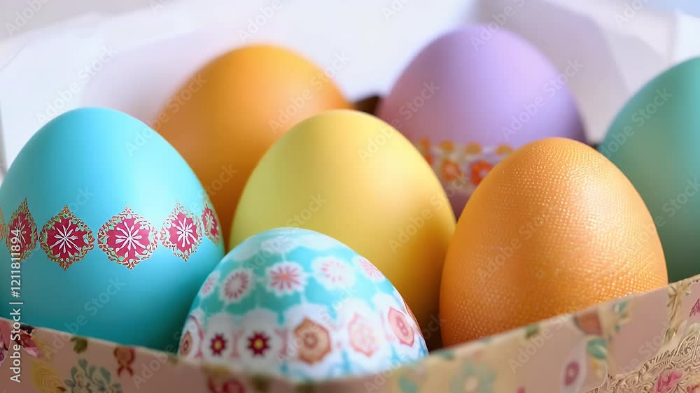 A carton of vibrant Easter eggs reflects Christian traditions while serving as festive centerpiece for holiday celebrations and joyful gatherings A carton of vibrant Easter eggs reflects Christian traditions while serving as festive centerpiece for holiday celebrations and joyful gatherings