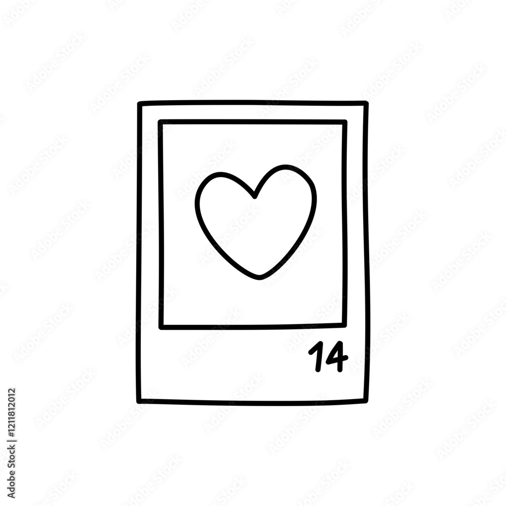 Heart shape with the number 14 written on the photo doodle outline Heart shape with the number 14 written on the photo doodle outline
