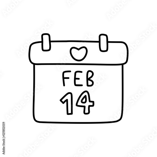 valentines calendar with the word feb 14 doodle outline