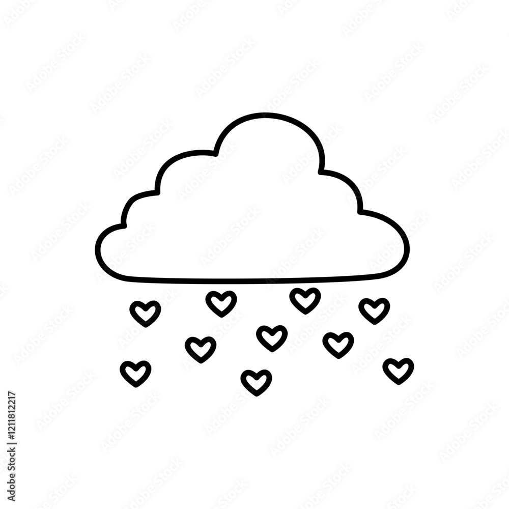 cloud with hearts rain doodle outline cloud with hearts rain doodle outline