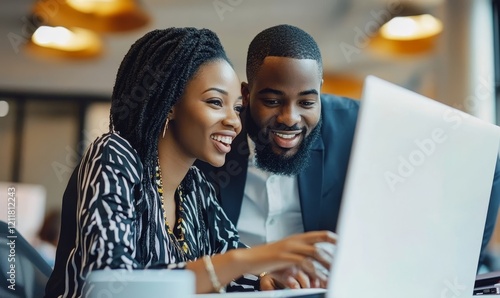 Female call center agent helping male colleague pointing at computer, Generative AI