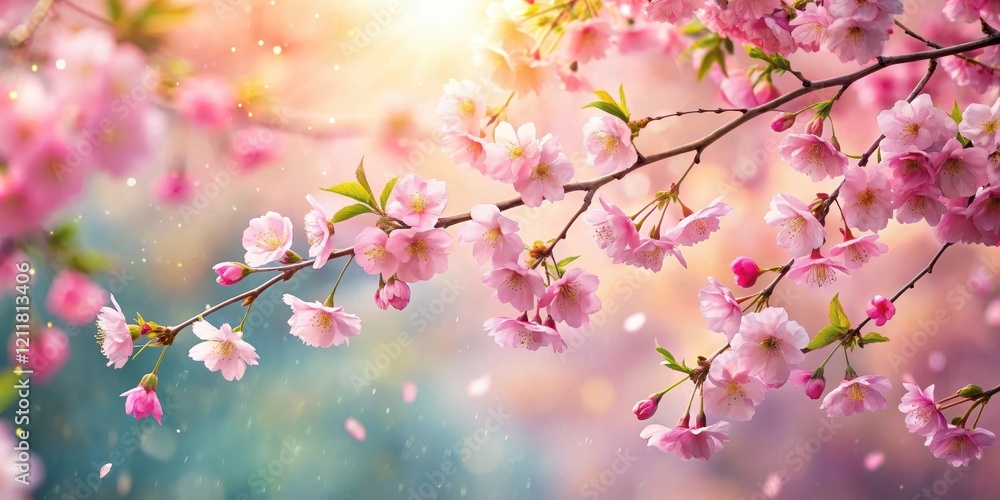 Softly falling pink blossoms on a warm summer day create a serene and peaceful atmosphere, tender pink blossoms, blooming flowers Softly falling pink blossoms on a warm summer day create a serene and peaceful atmosphere, tender pink blossoms, blooming flowers