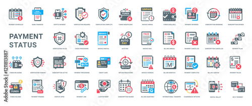 payment status flat icons set, available reversed insufficient unpaid