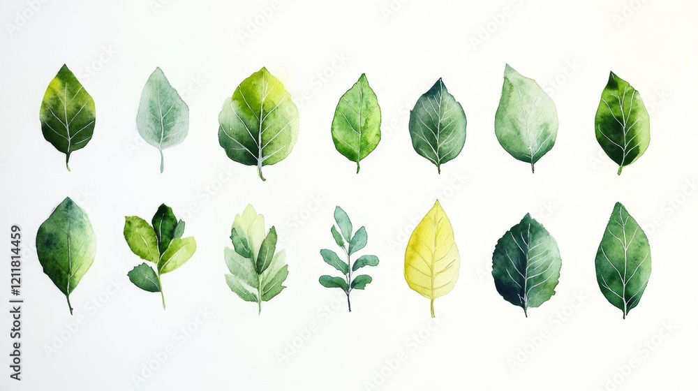 Collection of Various Green Leaf Illustrations on White Background Collection of Various Green Leaf Illustrations on White Background