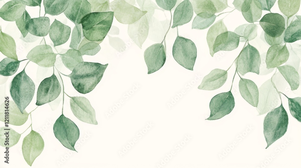 Naklejka premium Soft Green Watercolor Leaves on Light Background for Natural Themes