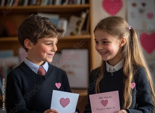 Two children exchanging heartfelt Valentine