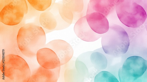 A vibrant, abstract design featuring colorful, translucent circles in shades of orange, purple, and teal, creating a soft, dreamy effect.