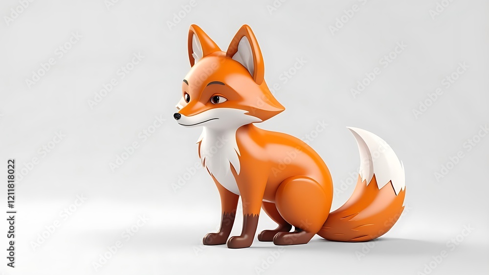Obraz premium Minimal cartoon fox icon with a bushy tail, orange tones, isolated on a white background, 3D rendering.