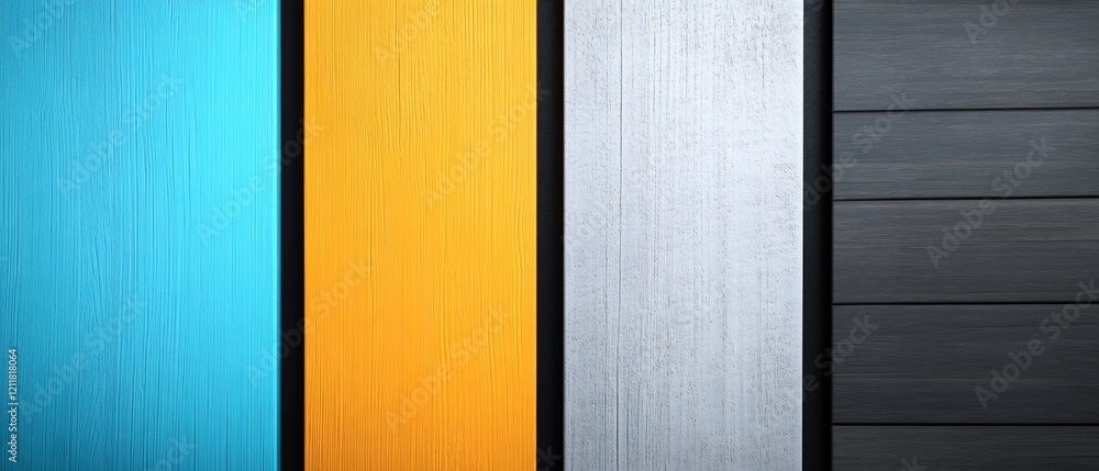 Fototapeta premium Vibrant vertical stripes boldly contrast muted gray background creating modern aesthetic. AI Generated