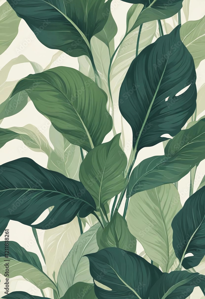 Overlapping Spathiphyllum Leaves with Gentle Green Gradients Overlapping Spathiphyllum Leaves with Gentle Green Gradients