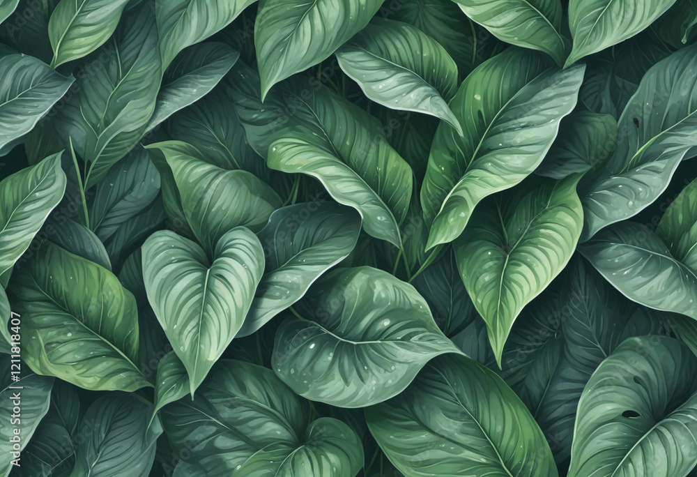 Dynamic Arrangement of Spathiphyllum Leaves with Depth Dynamic Arrangement of Spathiphyllum Leaves with Depth