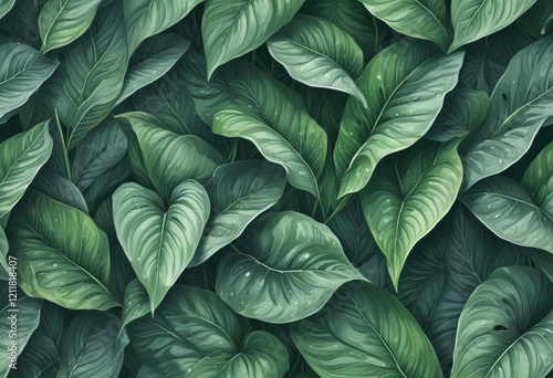 Wallpaper Mural Dynamic Arrangement of Spathiphyllum Leaves with Depth Torontodigital.ca