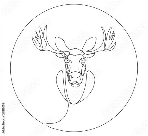 One continuous line drawing of moose deer elk. single line of minimalist moose deer illustration. editable stroke