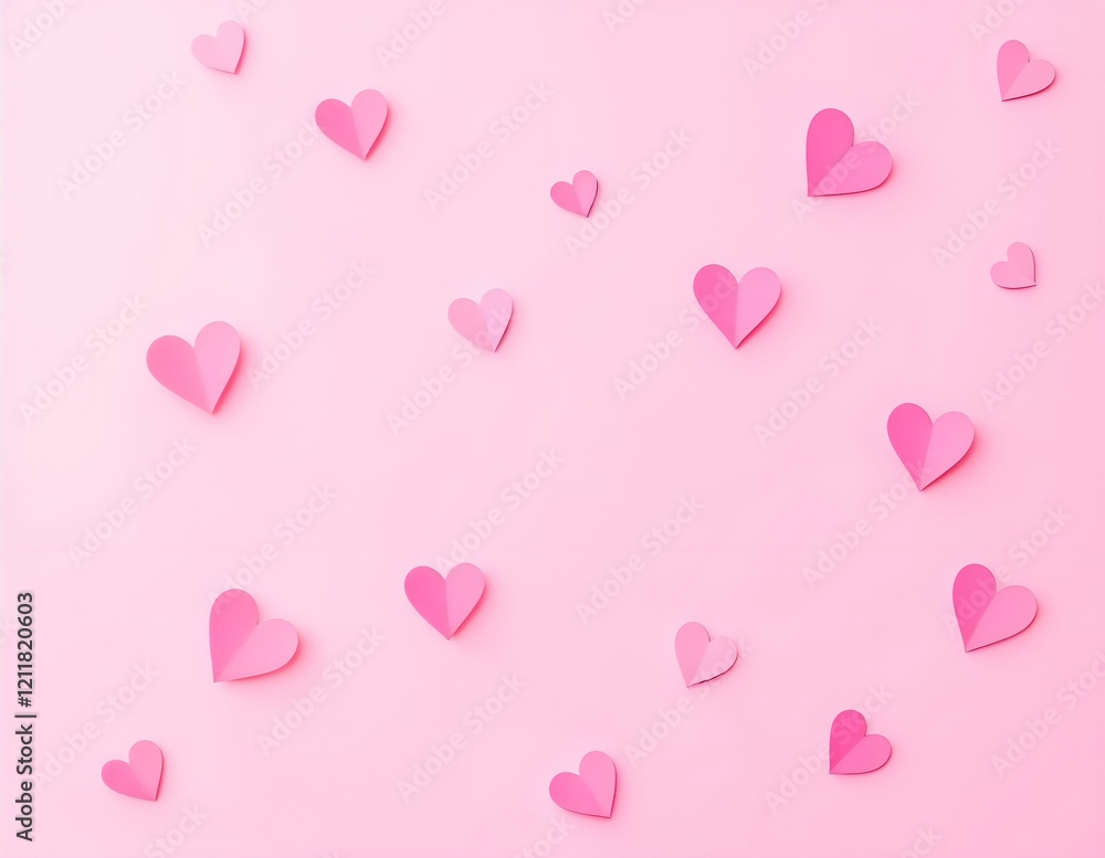 Pink paper hearts on pastel background for valentine's day decor Pink paper hearts on pastel background for valentine's day decor