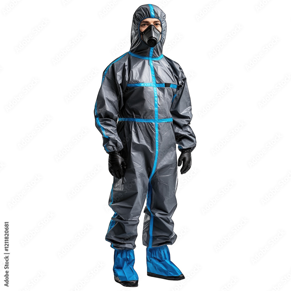 Protective suit worn by a safety professional for hazardous material handling isolated on transparent background, PNG Protective suit worn by a safety professional for hazardous material handling isolated on transparent background, PNG