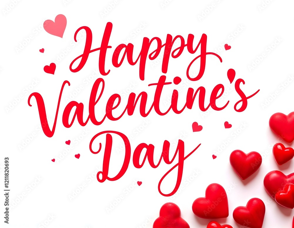 Happy valentine's day message with red hearts and pink heart decorations on white background Happy valentine's day message with red hearts and pink heart decorations on white background