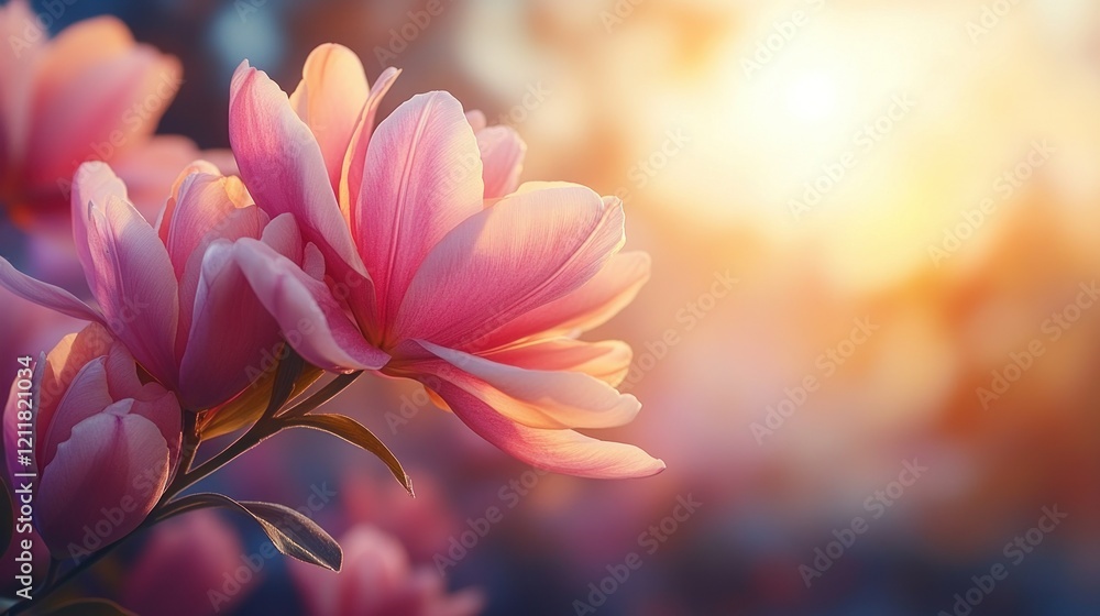 Sunset Magnolia Bloom: A Serene Garden Moment Sunset Magnolia Bloom: A Serene Garden Moment