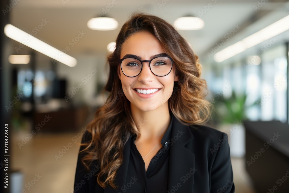 Fototapeta premium Portrait of a confident businesswoman smiling in a modern office environment