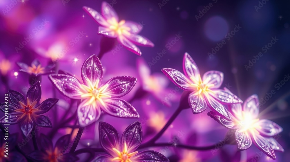 Glowing blossoms illuminate a mystical garden at twilight, evoking wonder and tranquility in every petal's shimmer Glowing blossoms illuminate a mystical garden at twilight, evoking wonder and tranquility in every petal's shimmer