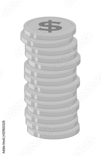 積み重なった通貨ドルのコイン - 貯蓄や収入、お金が貯まるイメージのイラスト素材