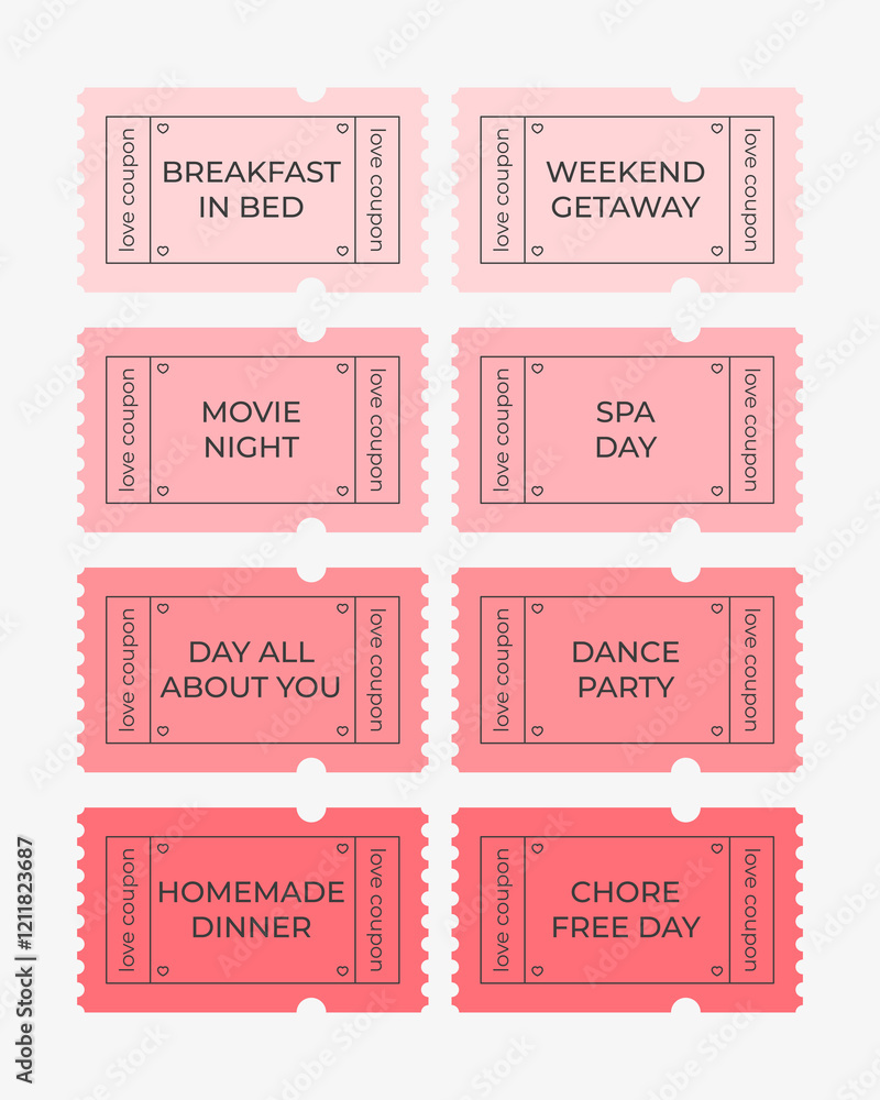 Coupon book for Valentines day. Love night tickets Best gift. Set coupons Coupon book for Valentines day. Love night tickets Best gift. Set coupons