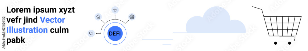 Abstract DEF concept symbol with connecting nodes, cloud shape, shopping cart. Ideal for e-commerce, technology, innovation, network, cloud computing, cryptocurrency. Banner for landing page Abstract DEF concept symbol with connecting nodes, cloud shape, shopping cart. Ideal for e-commerce, technology, innovation, network, cloud computing, cryptocurrency. Banner for landing page