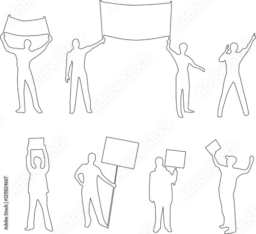 vector sketch, illustration, silhouette design, a group of students giving a speech carrying out a demonstration using a poster.eps