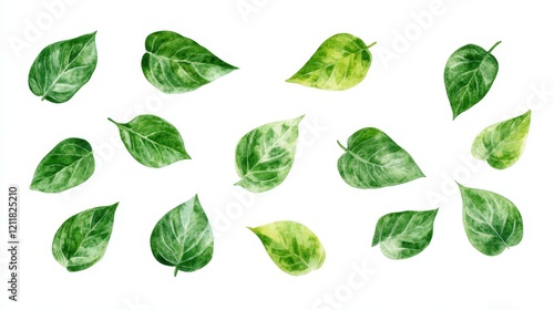 Fresh Green Leaves Collection on White Background for Design Use