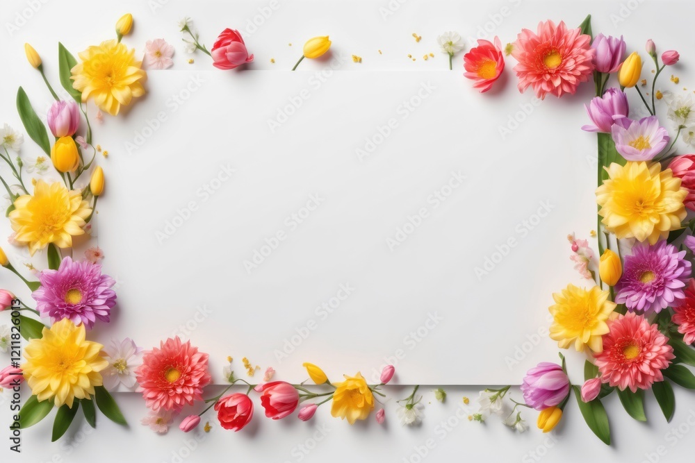 Fototapeta premium A spring flower frame with a yellow daisy border, featuring vibrant floral patterns and natural beauty