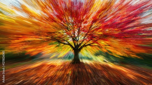 A dynamic image of a tree with colorful autumn leaves, capturing the beauty of seasonal change photo