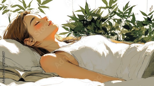 Peaceful Slumber: A Woman's Tranquil Rest in Sunlight