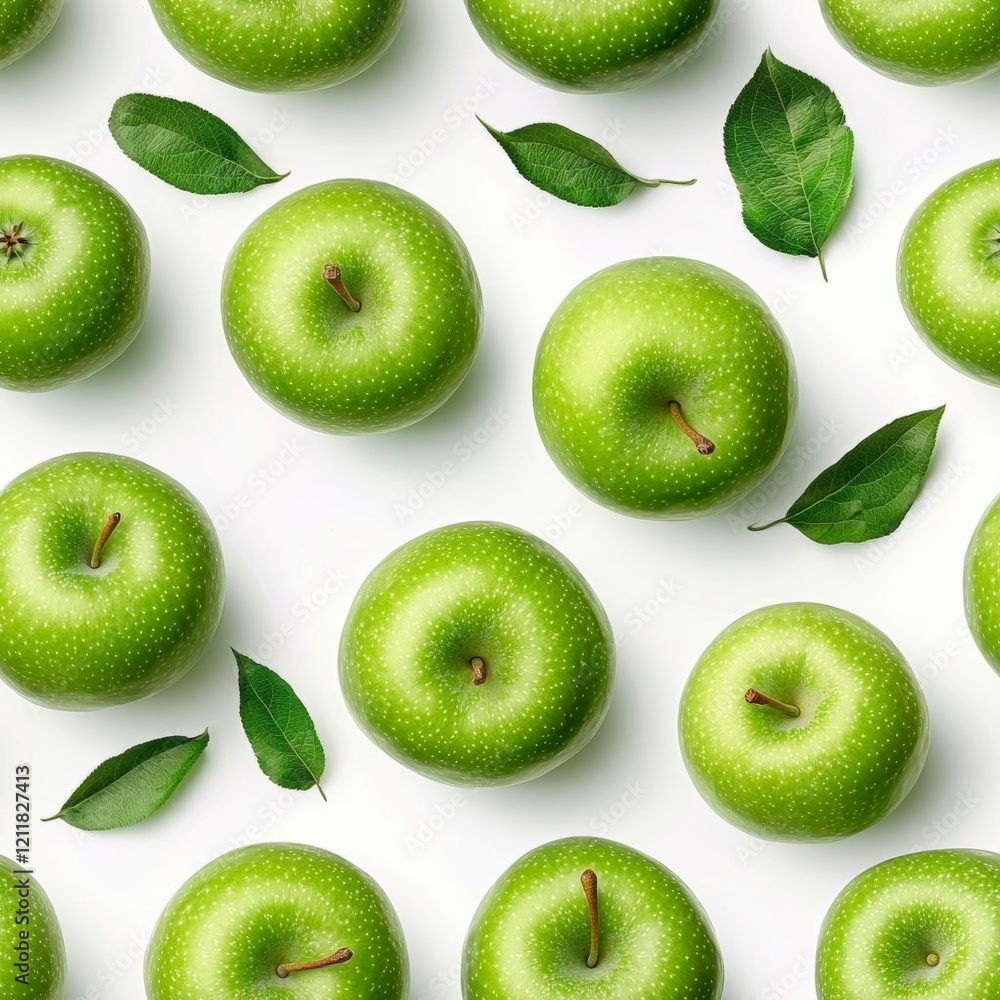 Fototapeta premium seamless of Fresh green apples with seeds isolated on white background. Fruits pattern, top view, flat lay , isolated on white background, , copy space, copy space for text,