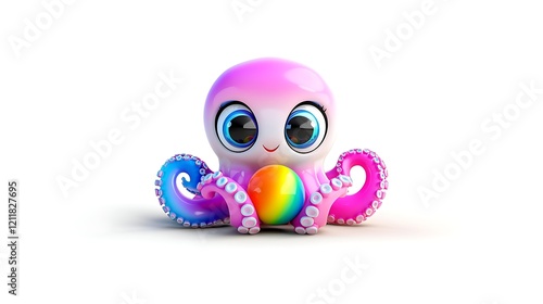 Adorable Cartoon Octopus with Rainbow Ball photo