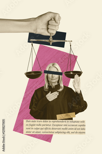 Photography Vertical sketch 3d artwork collage poster of hand hold justice scales verdict ju