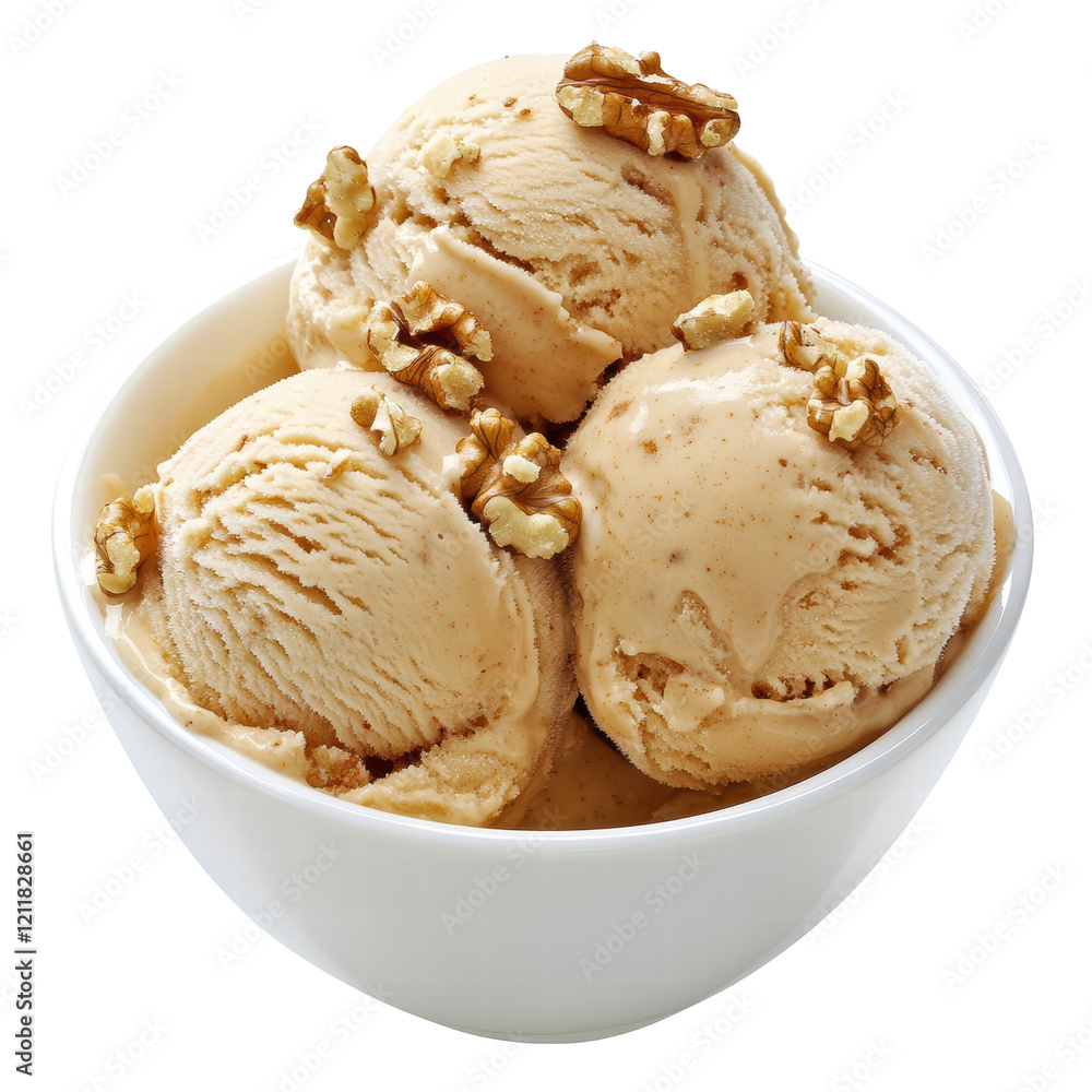 Isolated Bowl of Walnut Ice Cream Scoops Isolated Bowl of Walnut Ice Cream Scoops