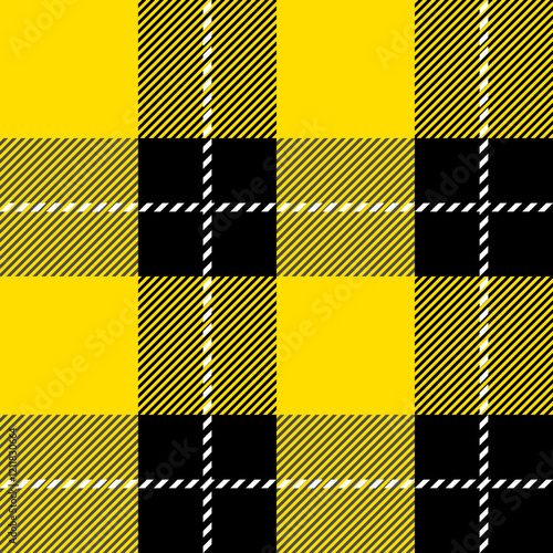 Geometric seamless pattern, understated checkered tartan design with vivid yellow and black colors