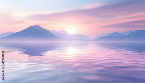 Wallpaper Mural Serene Sunset Over Calm Water and Misty Mountains Torontodigital.ca