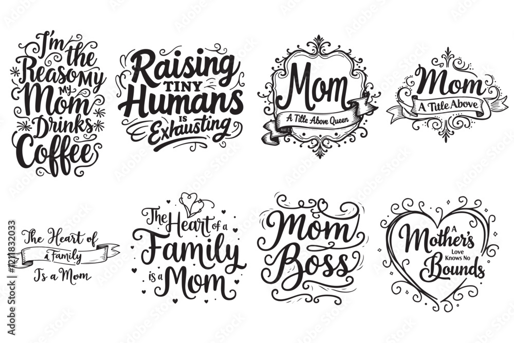 Fototapeta premium Elegant Mom Quotes Typography Bundle