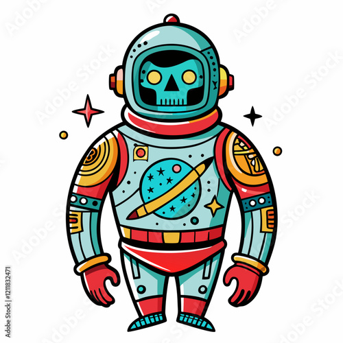 Colorful Skeleton Astronaut in Space Themed Suit