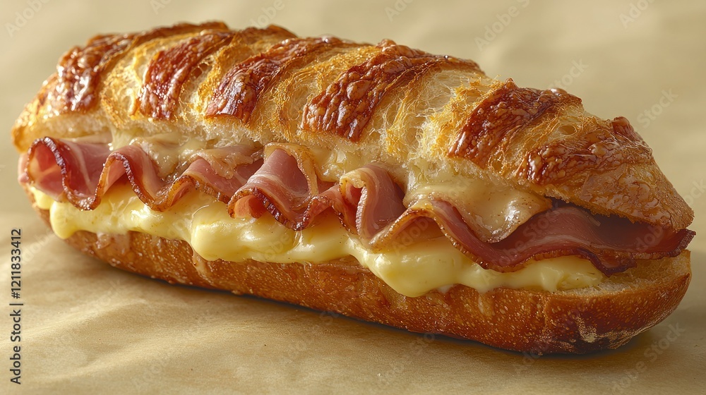 Savory Croissant Sandwich with Melted Cheese and Crispy Bacon Savory Croissant Sandwich with Melted Cheese and Crispy Bacon